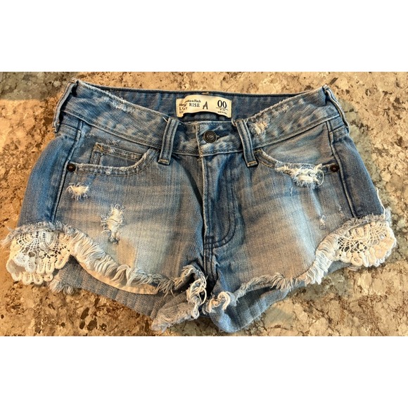 Abercrombie & Fitch Pants - VINTAGE Y2K Abercrombie Low-Rise Distressed‎ Crochet Light Denim Shorts Sz 00/24